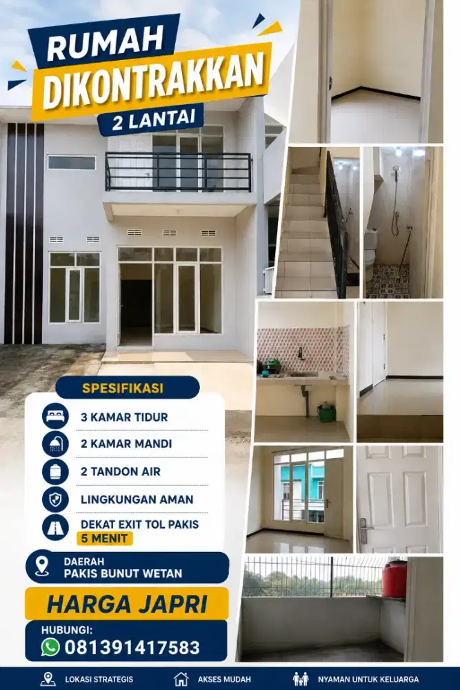 Rumah dikontrakkan 2 lantai 5 menit dari exit tol pakis
