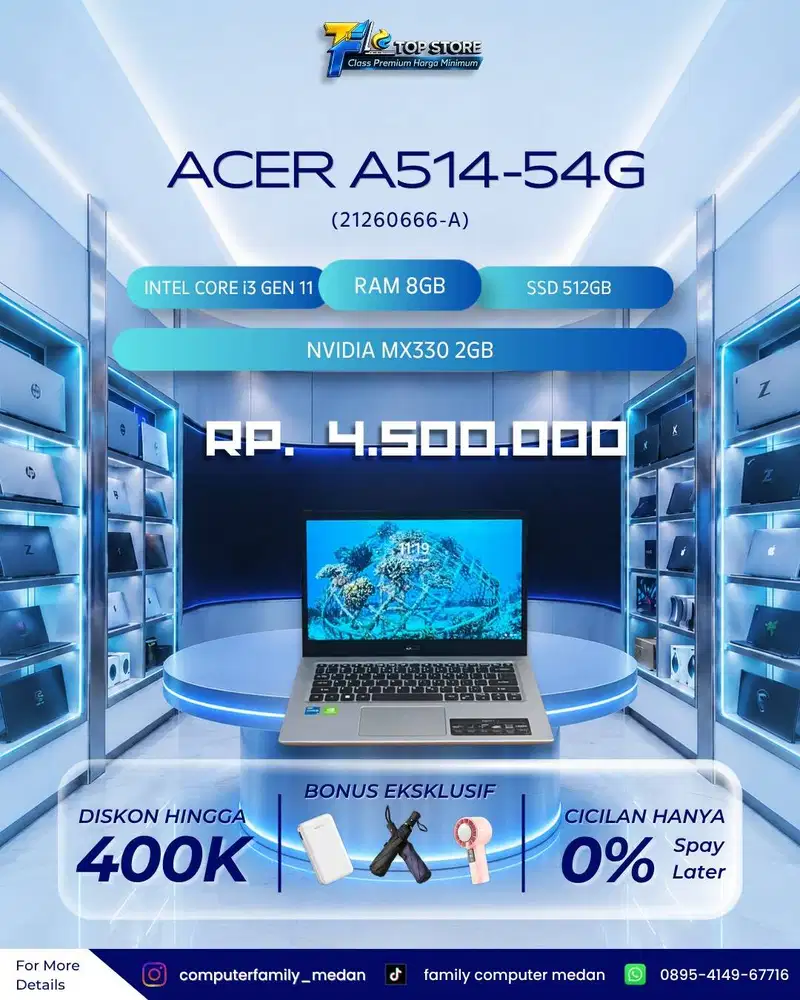 PROMO ACER A514-54G 11TH GEN INTEL CORE i3 RAM 8/SSD 512 NVIDIA 2GB