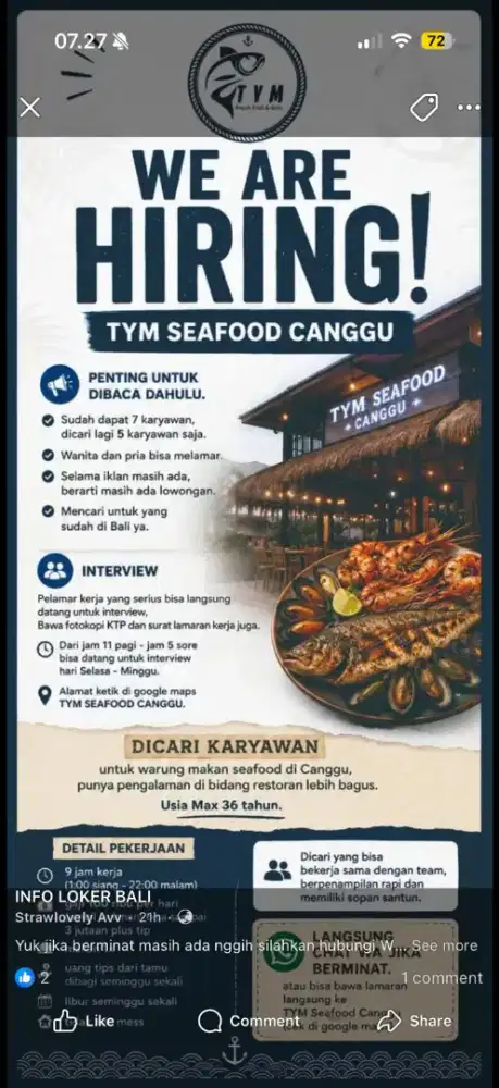 Dicari karyawan untuk restaurant, warung makan, rumah makan, restoran