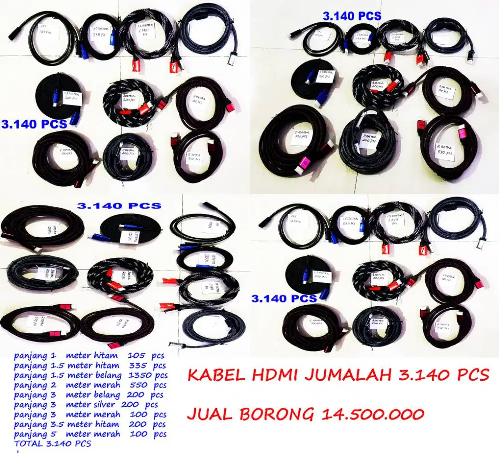 kabel HDMI ukuran bervariasi jual borongan
