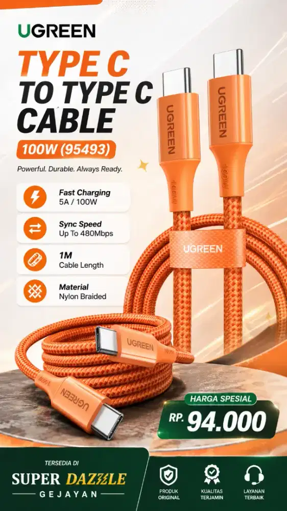 UGREEN TYPE C TO TYPE C CABLE 100W (95493)