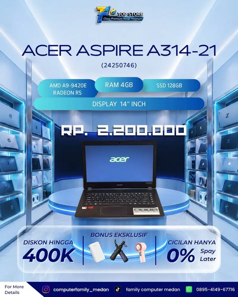 PROMO ACER ASPIRE A314-21 AMD A9-9420E RADEON R5 RAM 4GB SSD 128GB