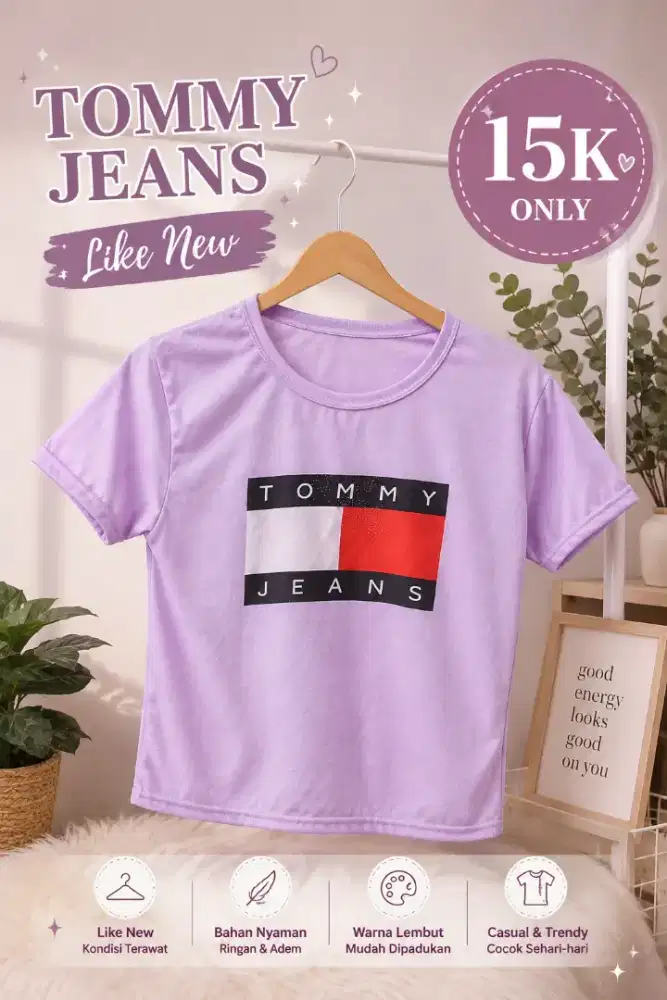 T-Shirt Tommy Jeans Wanita Lilac – Like New | 15K