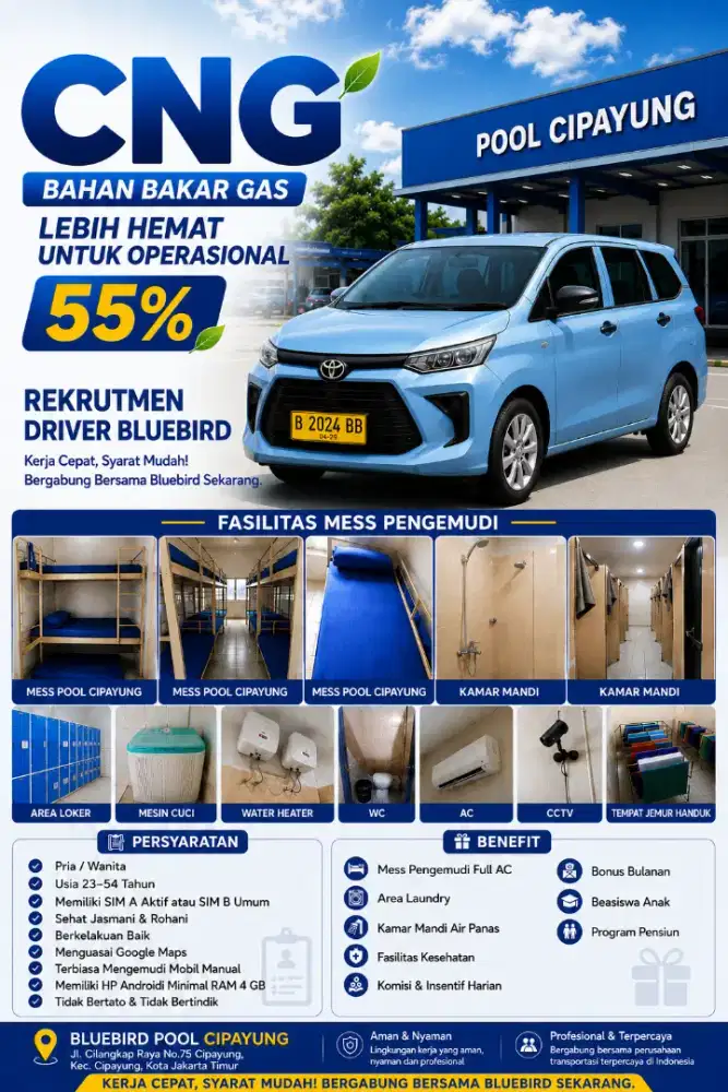 Lowongan Driver Taksi Bluebird Pool Cipayung Jakarta Timur