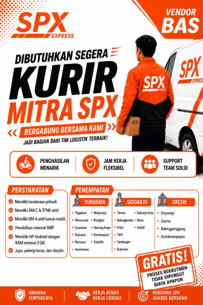 Lowongan kerja kurir SPX area SURABAYA & SIDOARJO