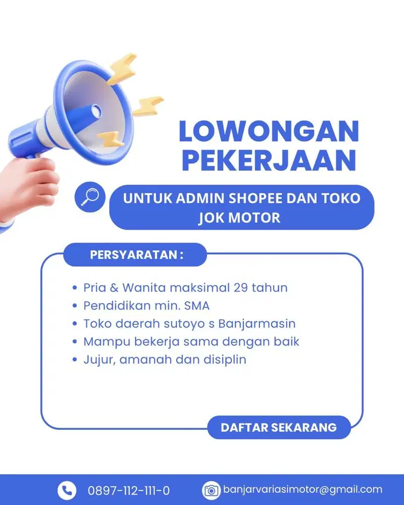 Lowongan Kerja admin shopee dan toko