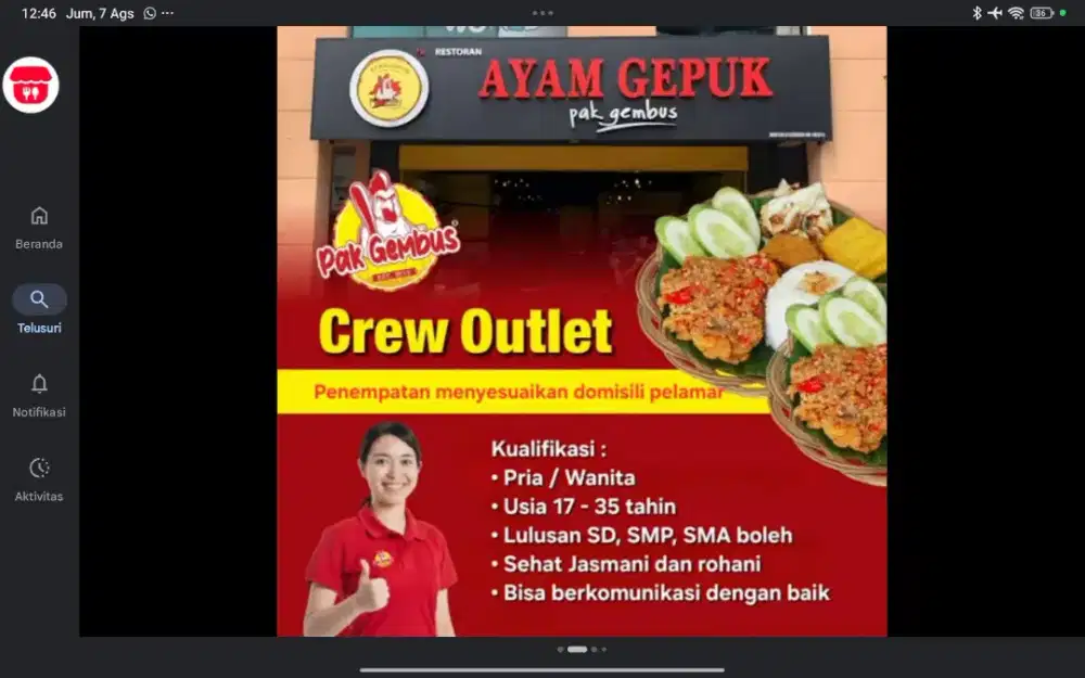 di butuhkan secepatnya yg niat kerja