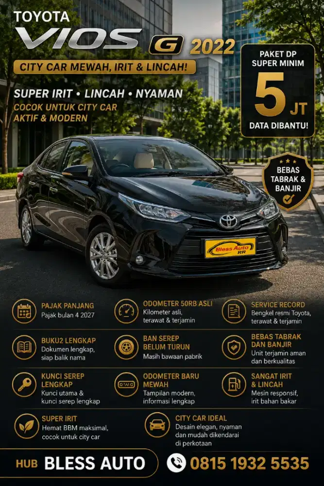 Toyota Vios 2022 G tdp 5jt 2021 hitam/ 2023 odo 50rb record