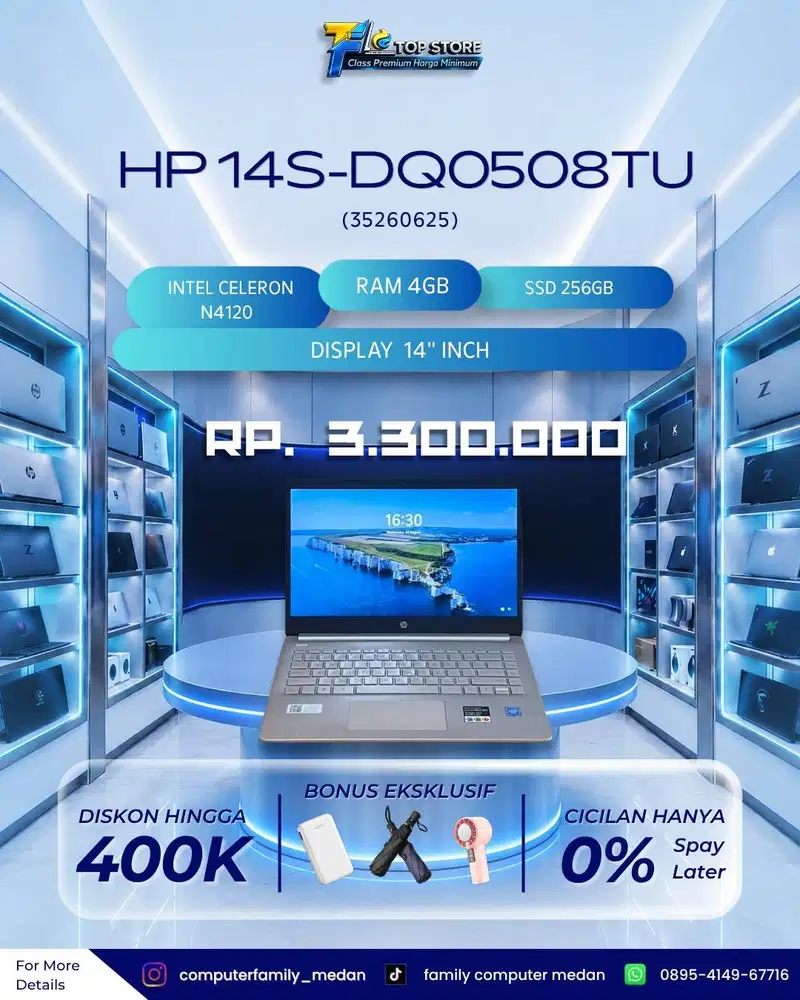 PROMO HP14S-DQ0508TU CELERON N4120 RAM 4GB SSD 256GB BACKLITE
