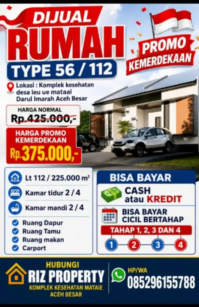 Jual rumah type 56/112 harga promo kemerdekaan
