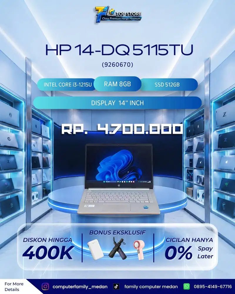 PROMO HP 14-DQ 5115TU CORE I3-1215UU RAM 8GB SSD 512GB LIKE NEW