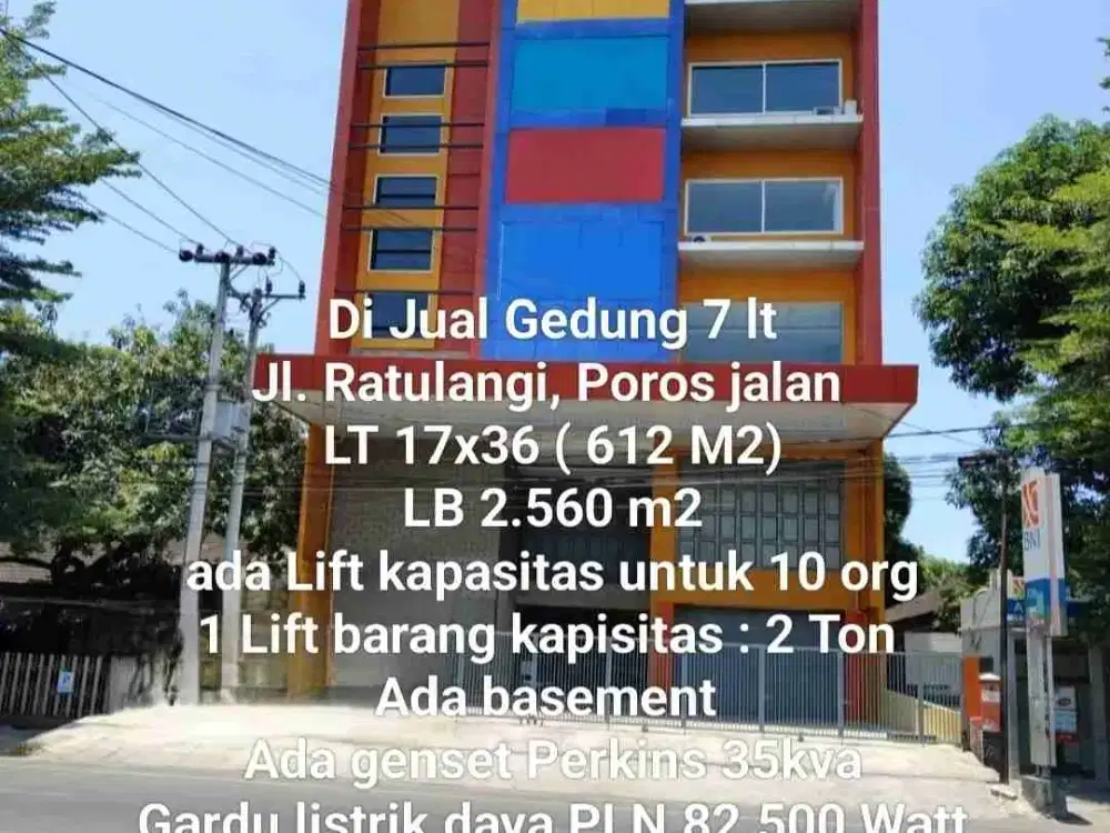 Di Jual / Di Sewakan Gedung 7 lt, Jl. Ratulangi, Poros Jalan, Mks