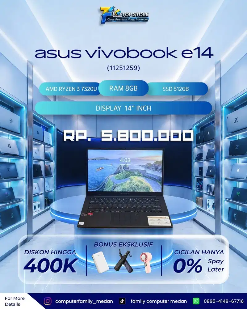 PROMO ASUS VIVOBOOK GO E1404FA AMD RYZEN 3-7320U RAM 8GB SSD 512GB