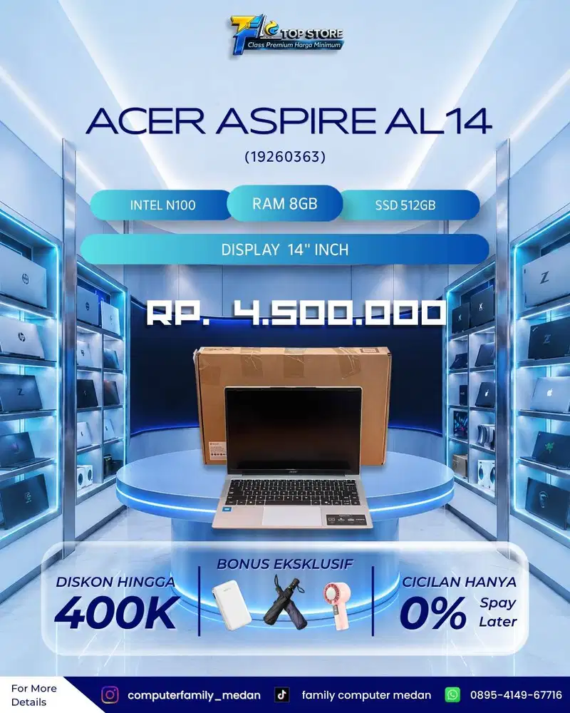 FULLSET GARANSI ACER ASPIRE AL14-31P INTEL N100 RAM 8GB SSD 512GB