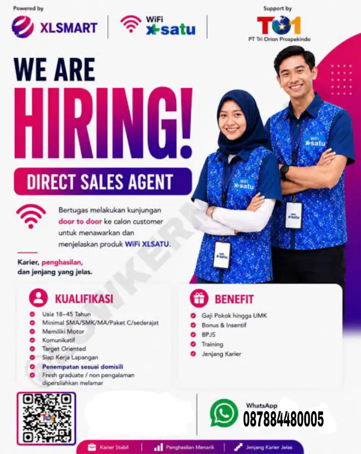 Sales xlsatu wifi menerima segala usia siap bekerja di lapangan