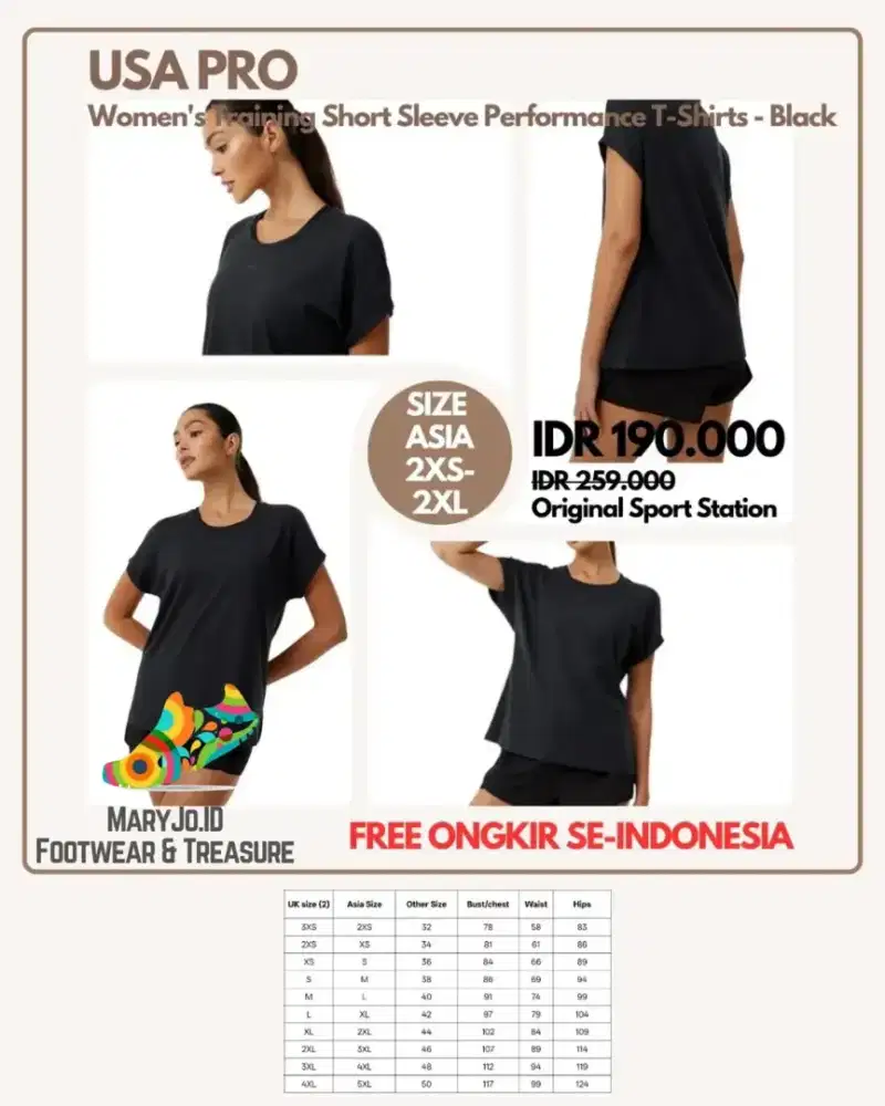 Usa Pro Women's Training Short Sleeve T-Shirts - Black : XXS-XXL