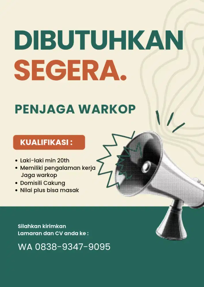 Di butuhkan penjaga Warkop