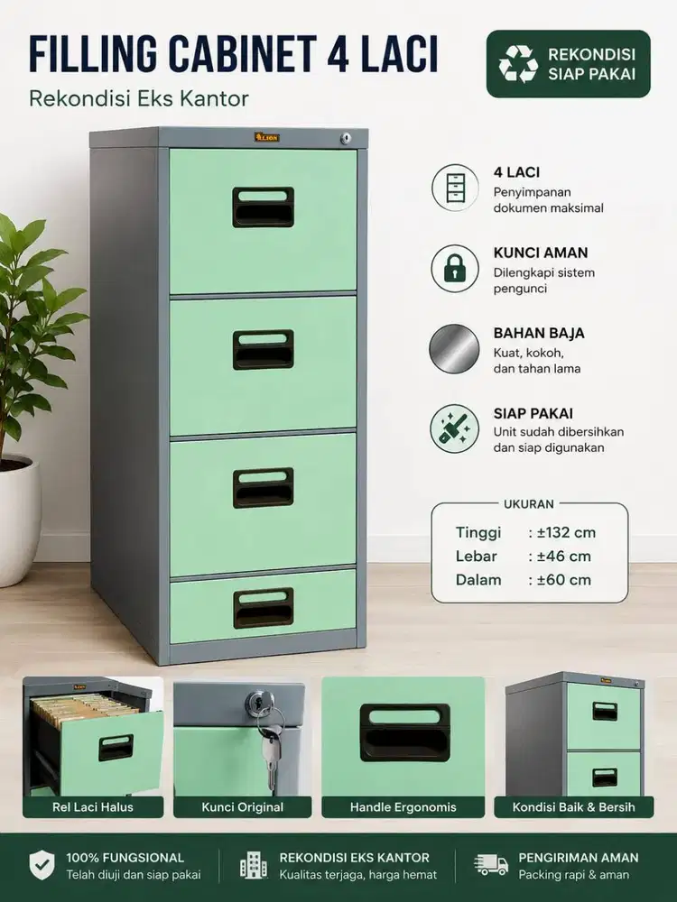 FILLING CABINET 4 LACI (rekondisi ex kantor)