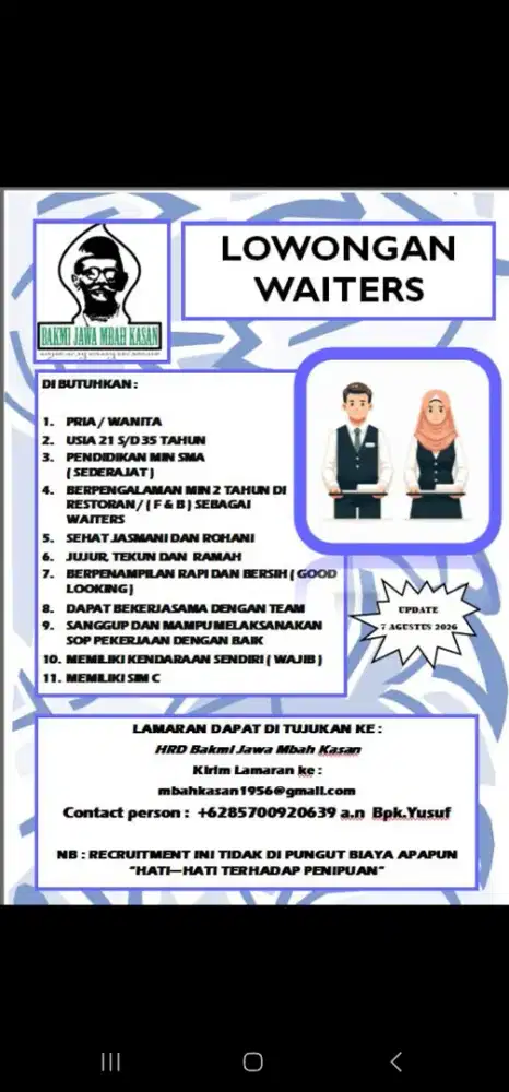 Lowongan kerja waiters