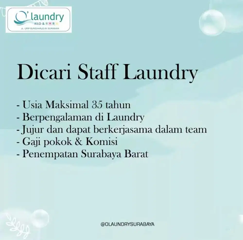 Dicari staff laundry