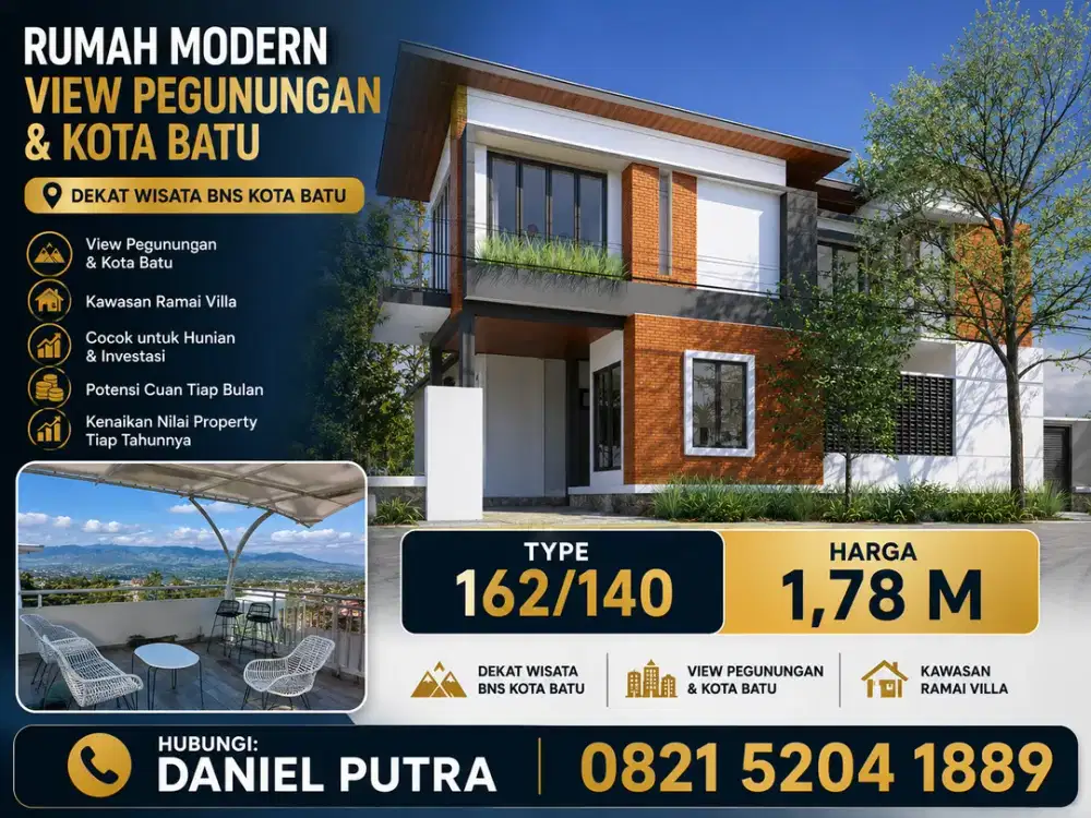 Suasana Sejuk, View Megah! Villa Siap Bangun 3 Menit Dari Wisata BNS kota batu