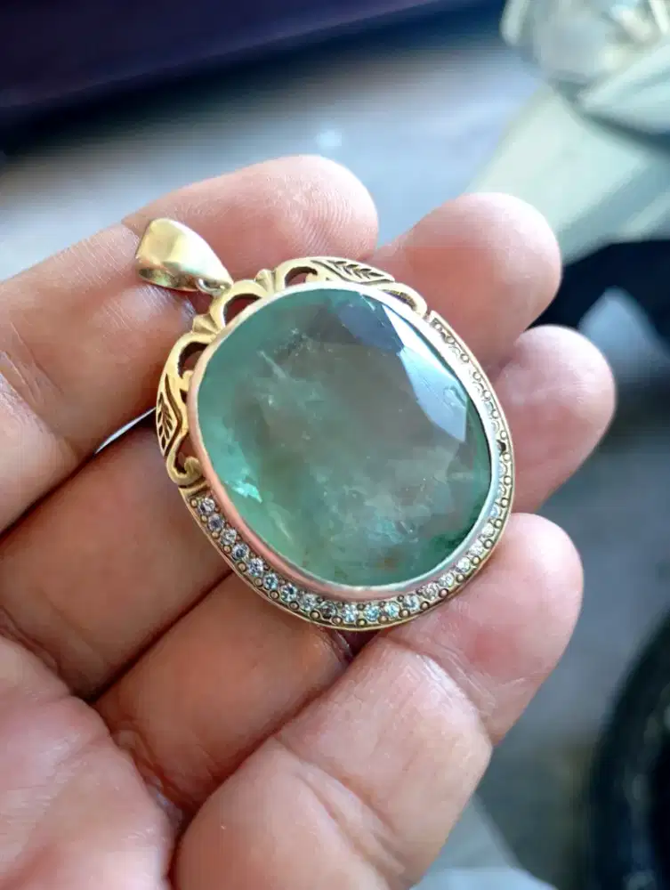 Jamrud Jadul Jumbo Liontin Perak Handmade