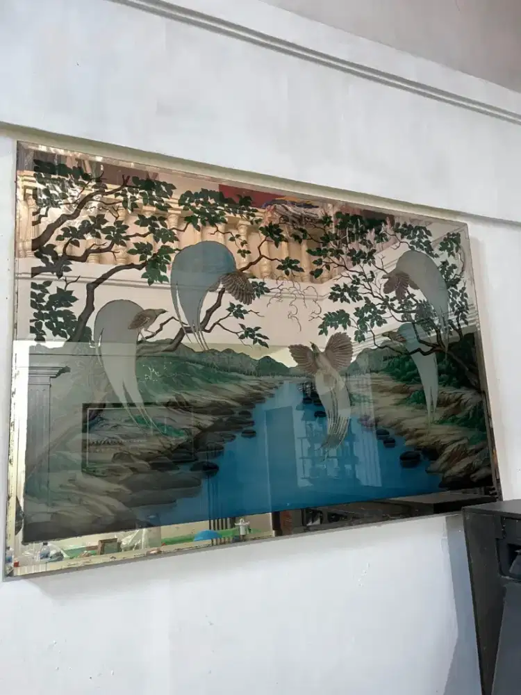 Lampu dinding lukisan kaca vintage ukuran besar
