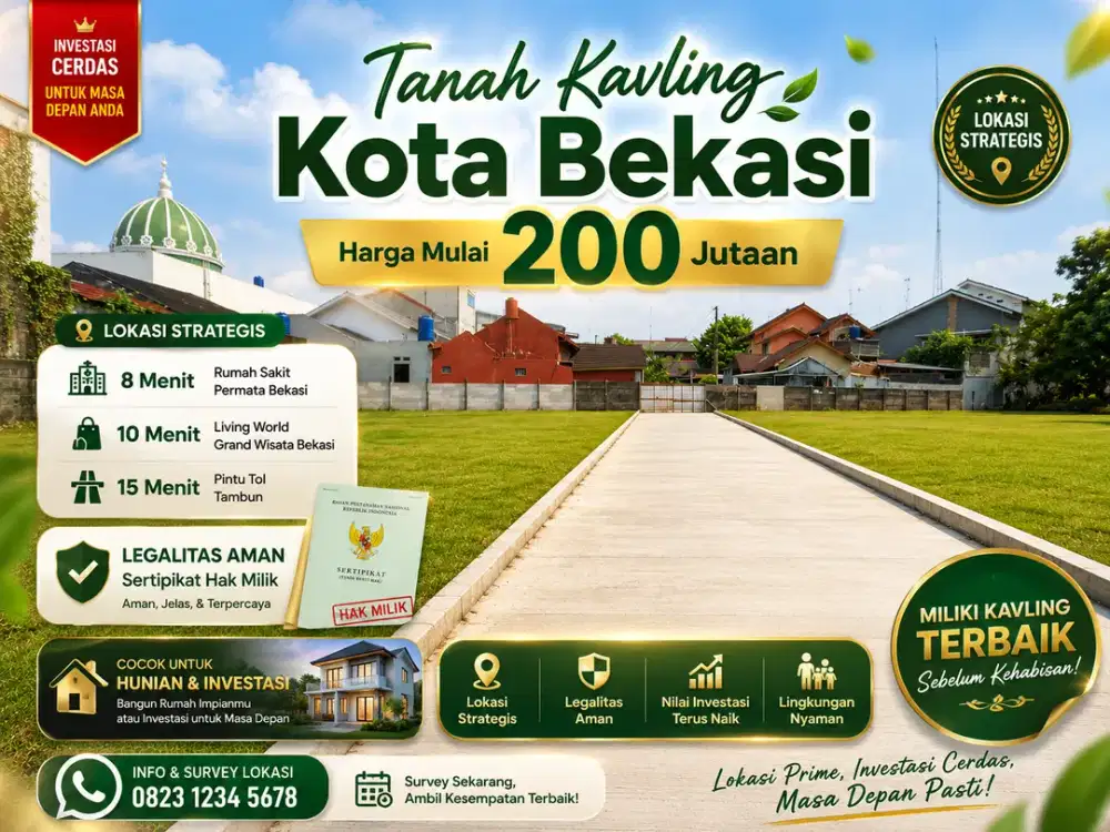 Tanah Murah Dekat Living World Grand Wisata Bekasi, Terima SHM Pecah per Unit