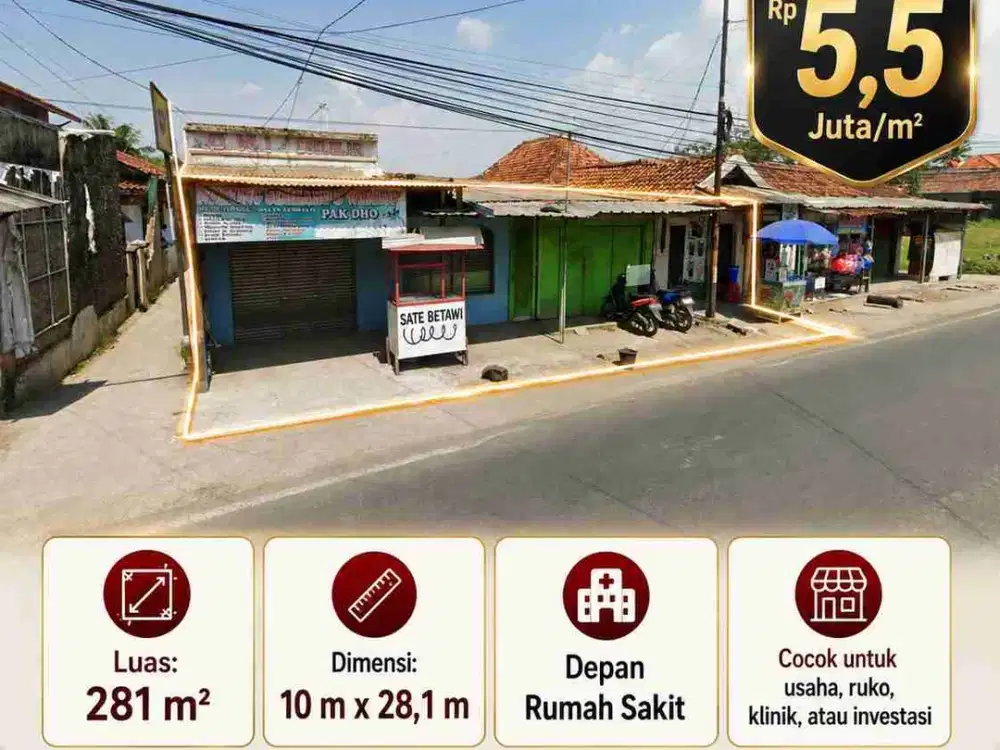 Jual Tanah 281 Meter Depan RS Harapan Mulya Cibarusah, Bekasi
