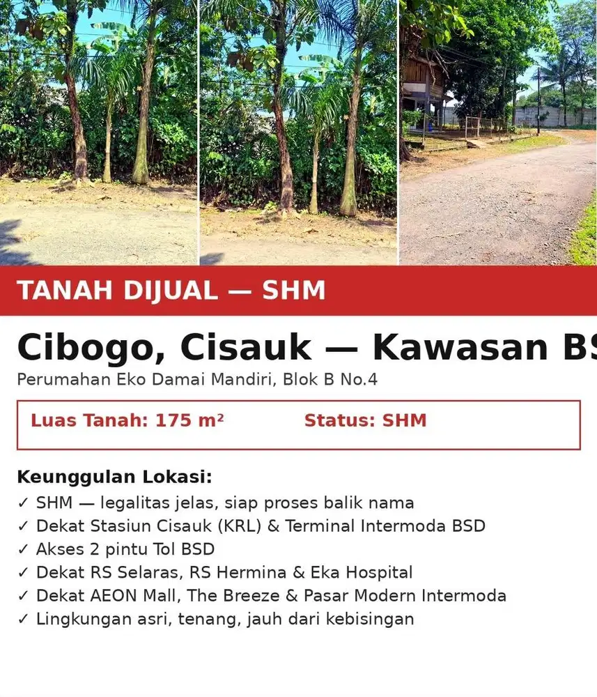 DIJUAL TANAH STRATEGIS – CIBOGO, CISAUK (KAWASAN BSD)
