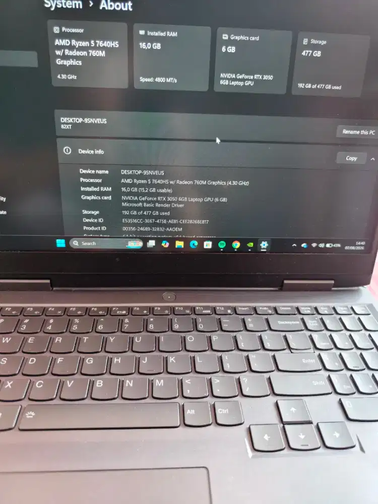 Lenovo LOQ 15APH8 16/512gb rtx3050 ryzen 5 7640hs resmi