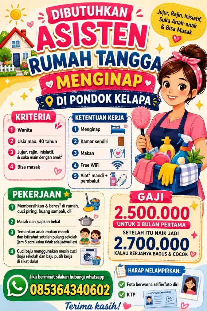 Dibutuhkan Asisten Rumah Tangga
