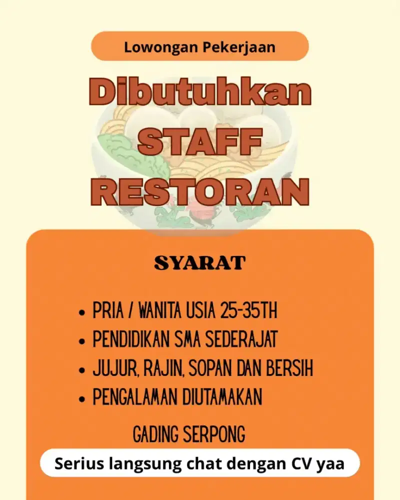 Lowongan staff restoran
