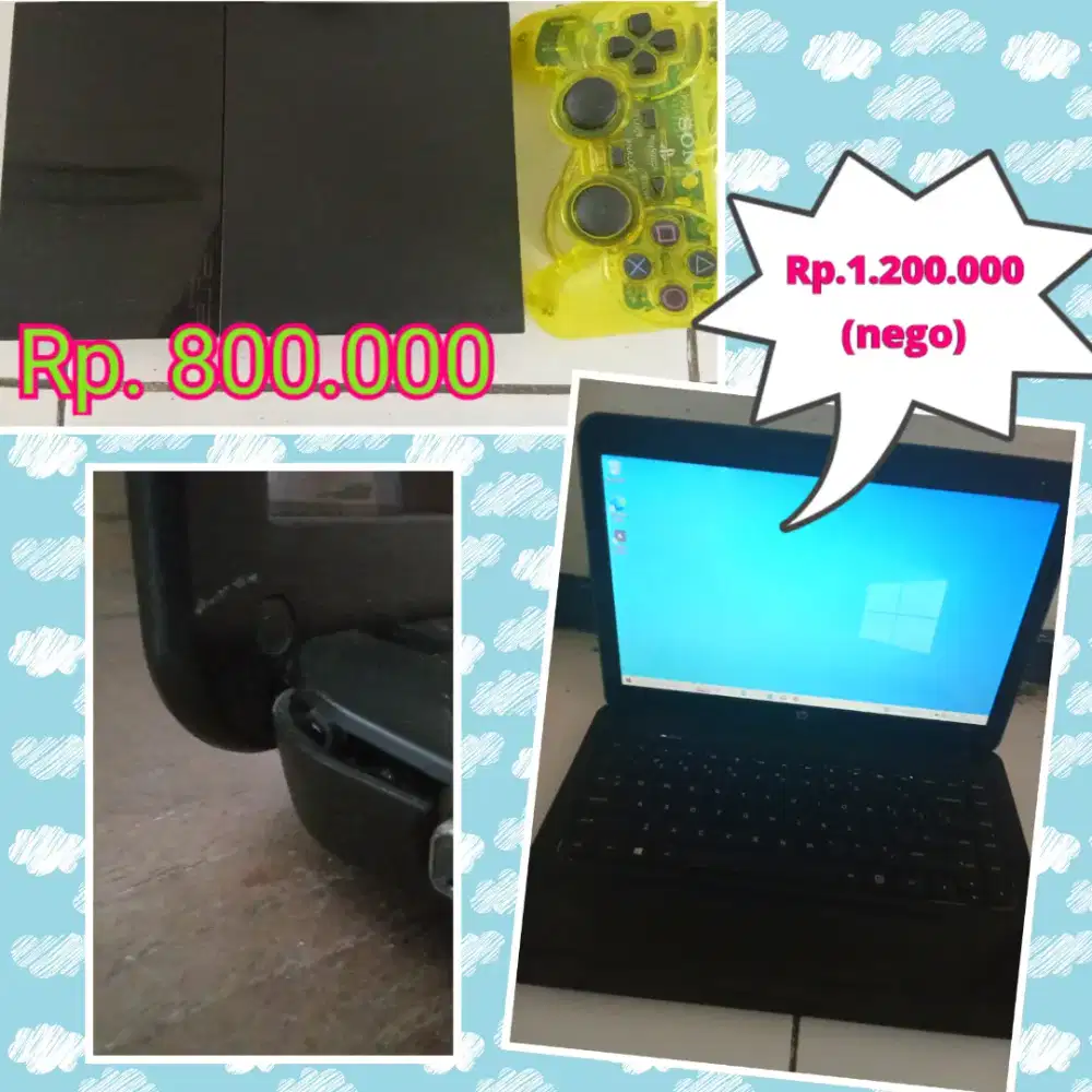 PS 2 slim dan Laptop HP 1000