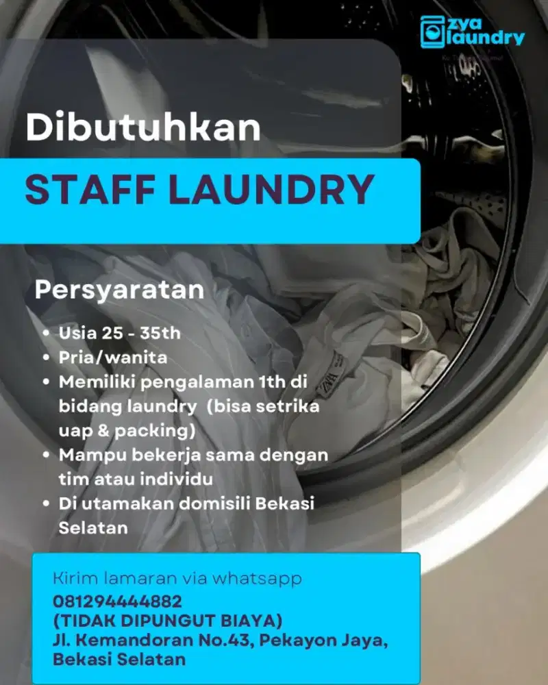 DIBUTUHKAN STAFF LAUNDRY