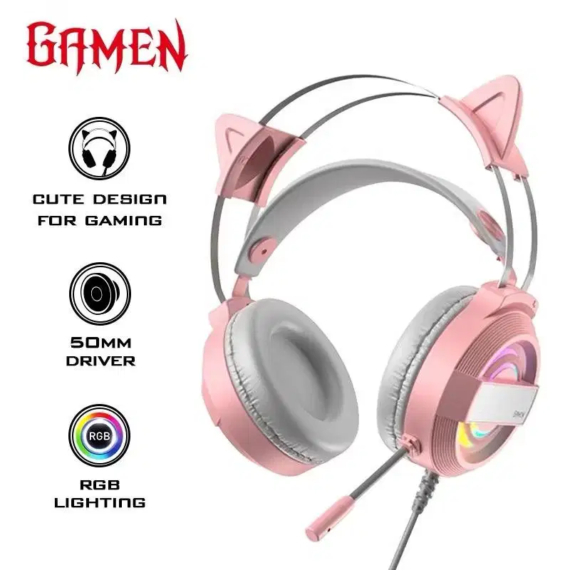 GAMEN Headphone Gaming Cat Ear GH1100 LED RGB Lighting Original Bass