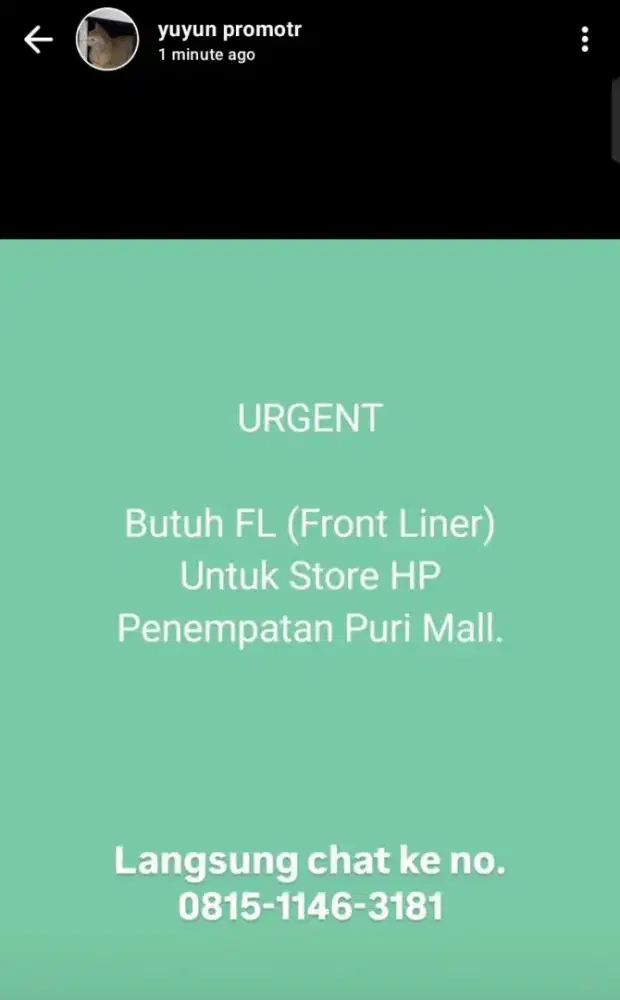 URGENT, DICARI PRIA / WANITA MAKSIMAL 30 TAHUN, YANG NIAT KERJA SERIUS