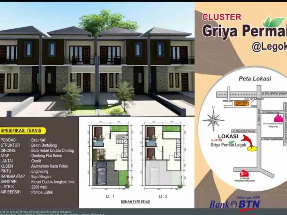 Rumah 2lantai termurah KPR tanpa DP dekat BSD gading Serpong