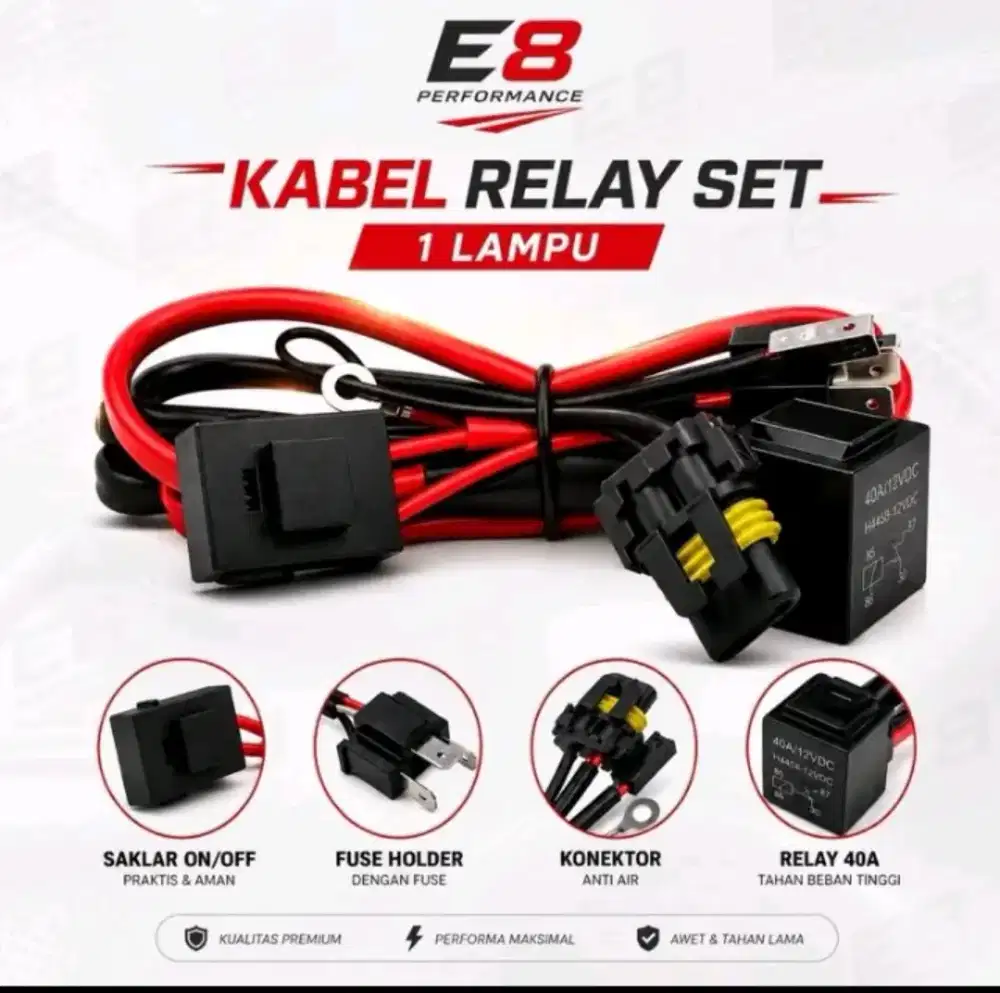 2 Set Kabel Relay Lampu E8 Performance 40A Lengkap –Cocok Semua Motor