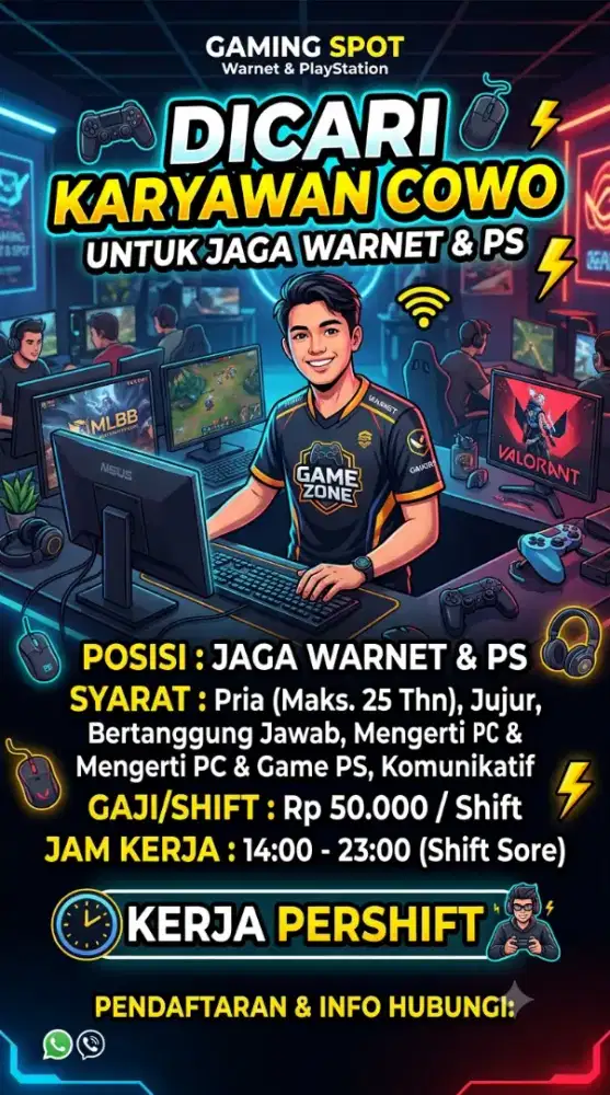 Di cari karyawan cowo jaga PS