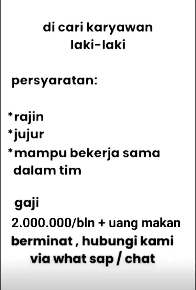 di butuhkan karyawan laki laki service mesin