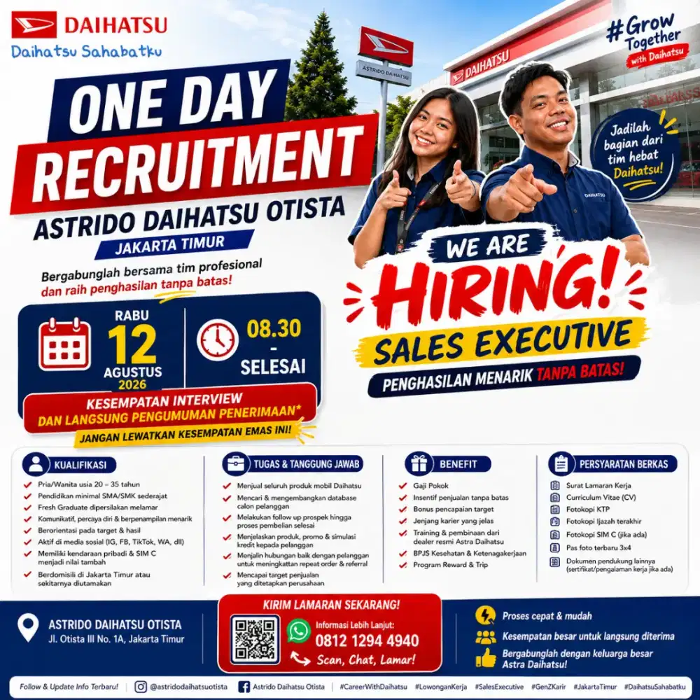Sales Executive
Astrido Daihatsu Otista – Jakarta Timur