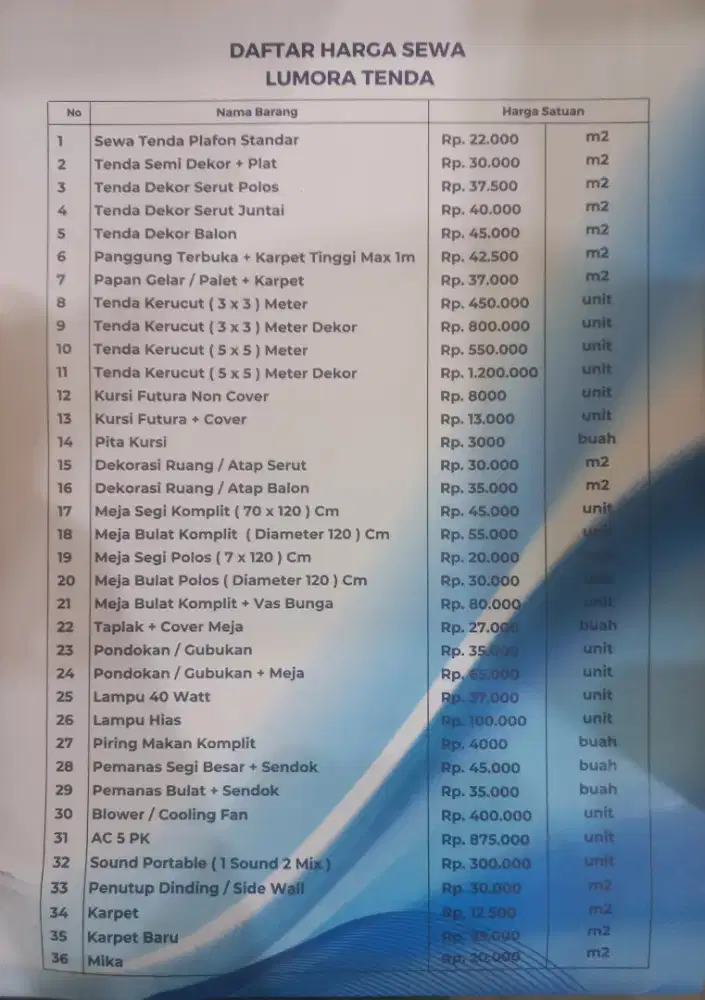 Sewa Tenda Alat-Alat Pesta dan Perlengkapan Event
