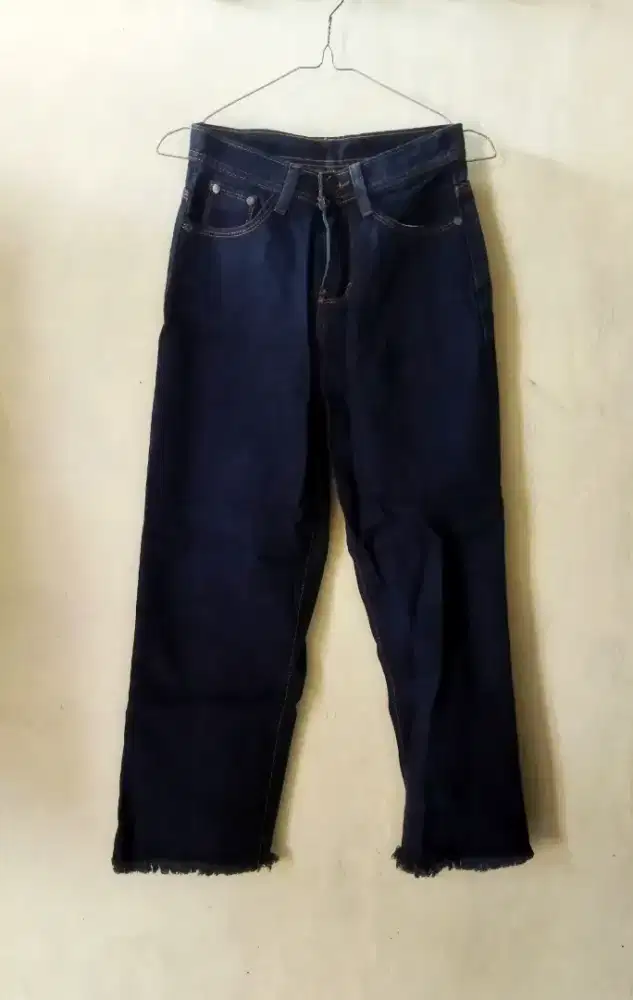 Celana Panjang Jeans Wanita High Waist Navy Size S (27/28)