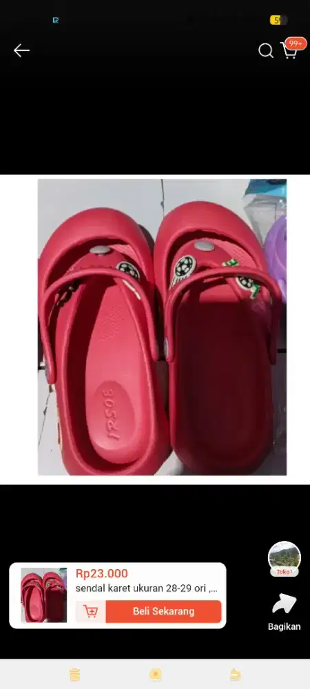 sendal anak warna merah  ukuran 28-29