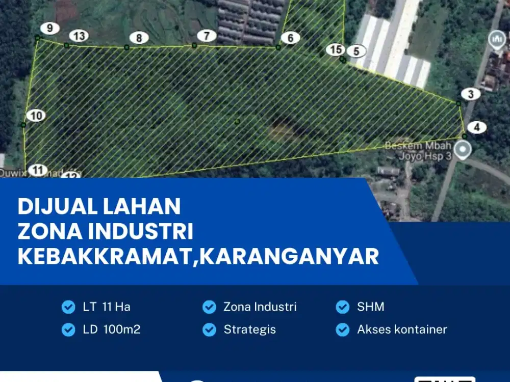 Dijual Lahan Kawasan Industri Lokasi Super Strategis Kebakkramat, Karanganyar Luas 11 Hektar
