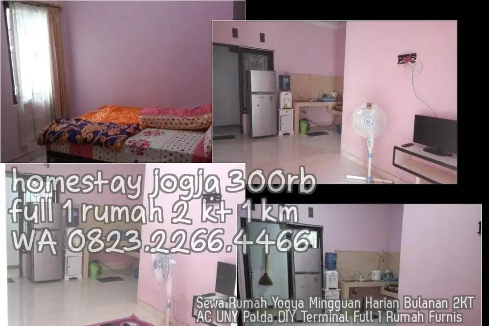 Sewa Rumah Yogya Mingguan Harian Bulanan 2KT AC UNY Polda DIY Terminal