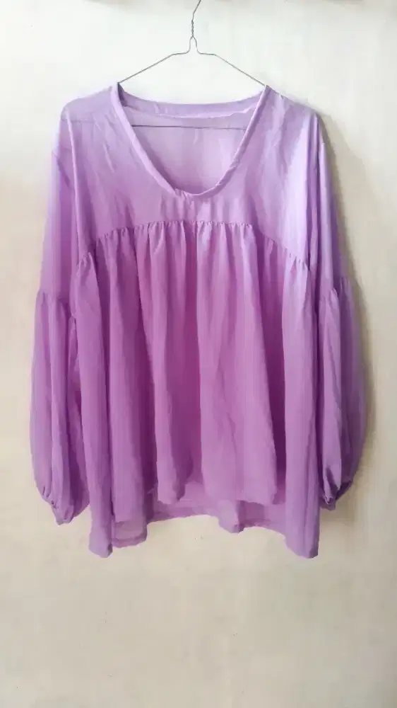 Blouse Wanita Ceruty Babydoll Lilac Ungu Muda Size S-M