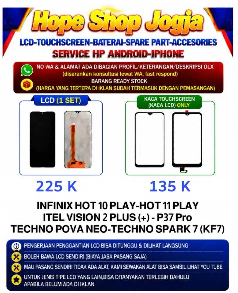 Touchscreen-Baterai-Lcd ITEL VISION 2 PLUS (+) - P37 Pro