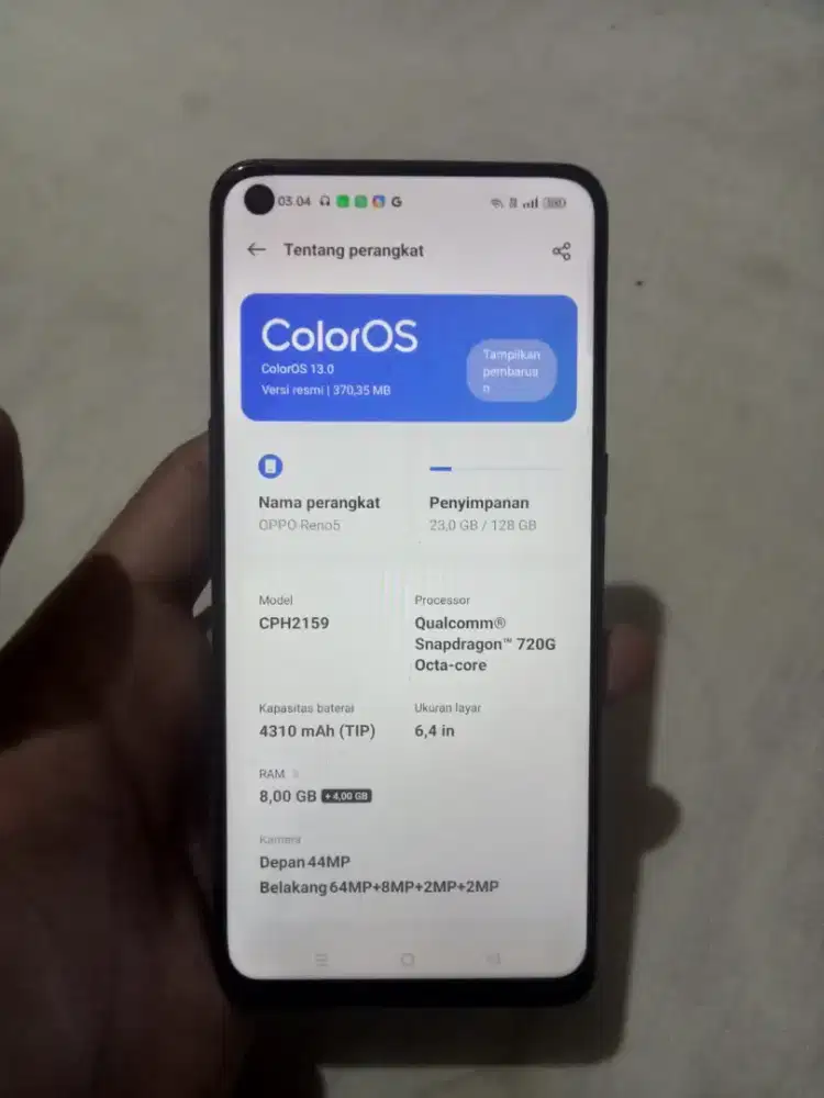 Oppo Reno 5 4G Ram 8/128 GB